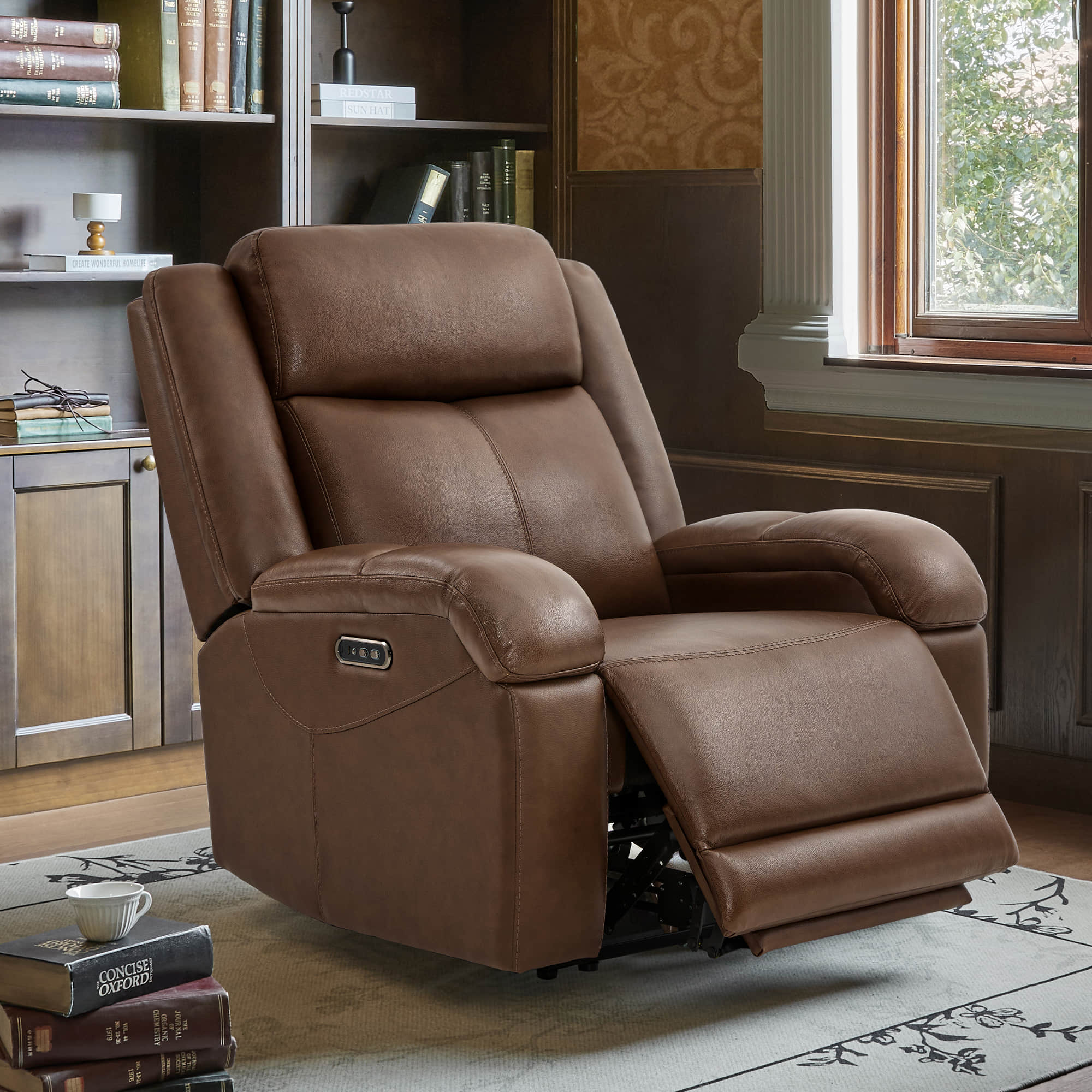 Isaac Genuine Leather Wall Hugger Power Recliner with Power Headrest