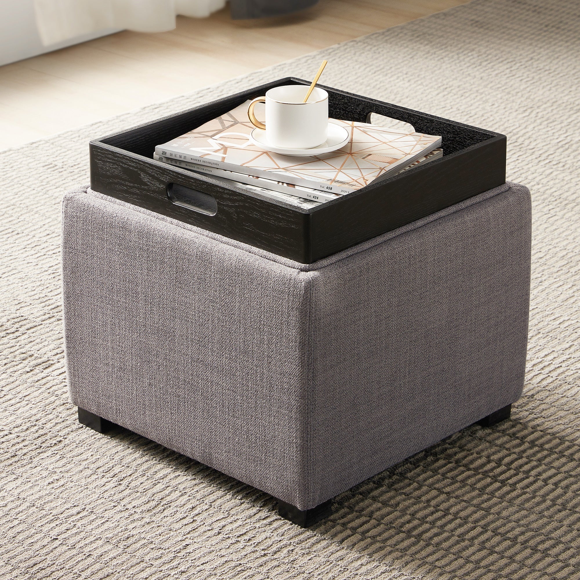 Cube Storage Ottoman - Fabric & Leather