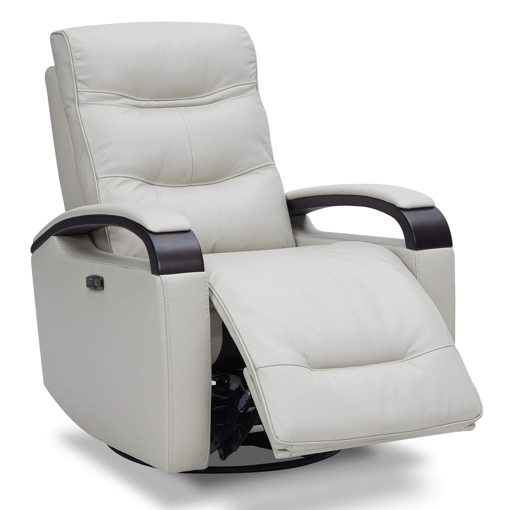Gentry Leather Power Swivel Glider Recliner with Charging Port