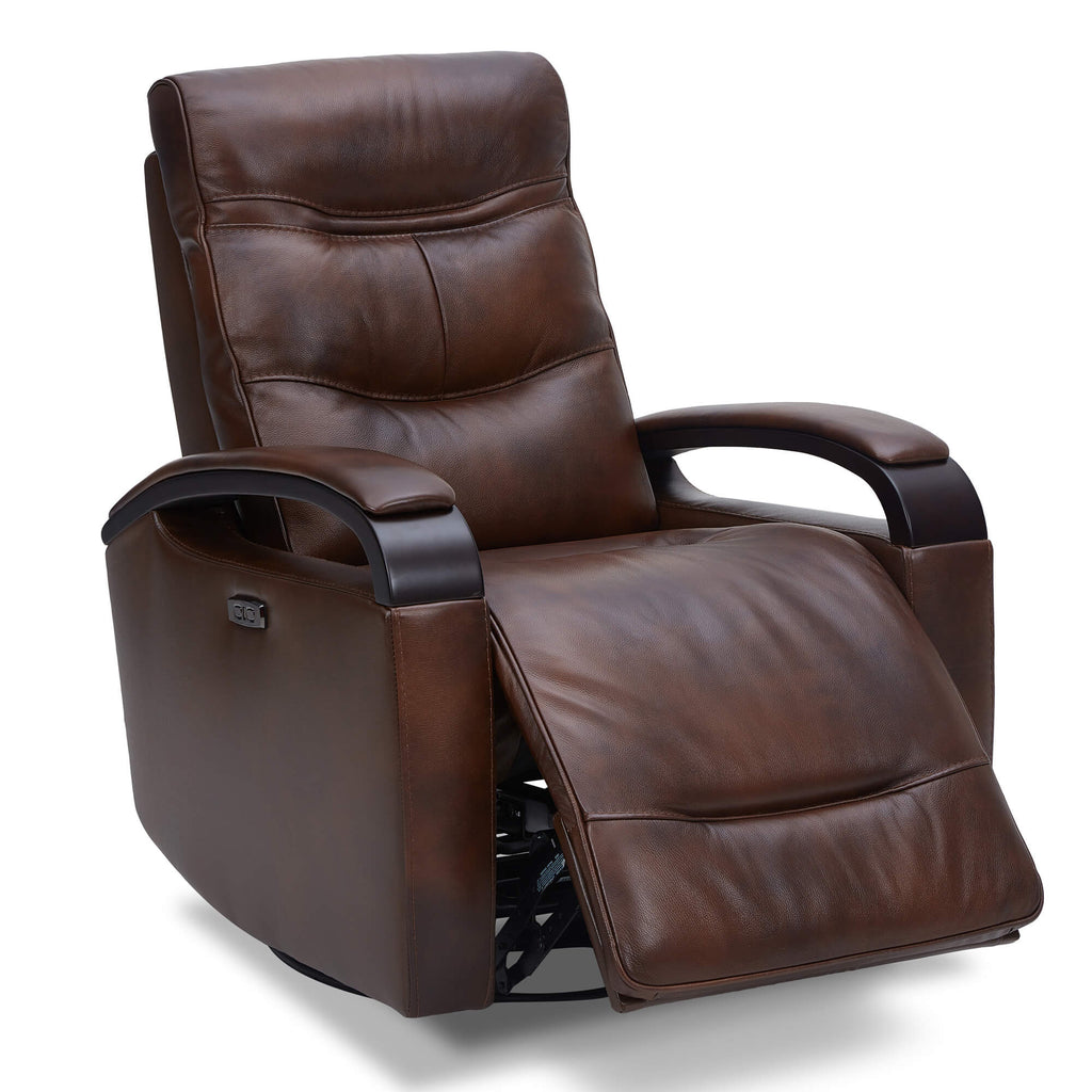 Gentry Leather Power Swivel Glider Recliner with Charging Port