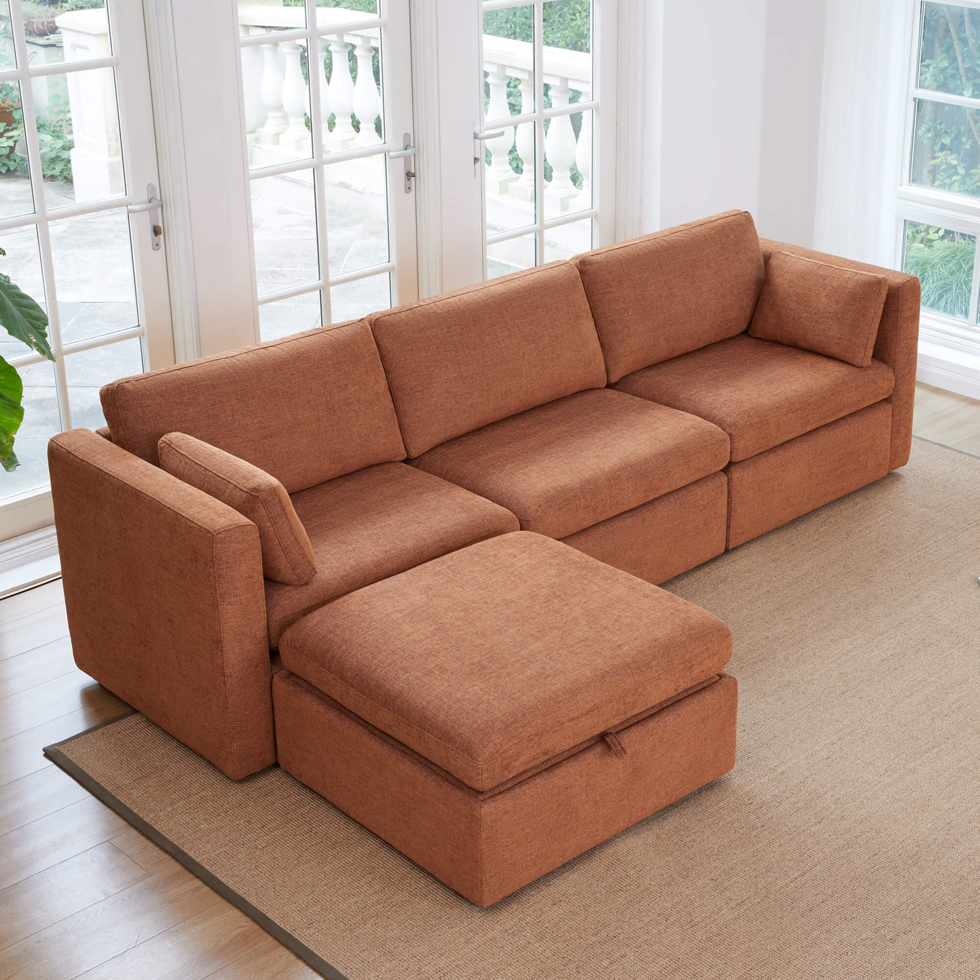 Delaney 4-Seat Modular Sofa Chaise with Storage Ottoman