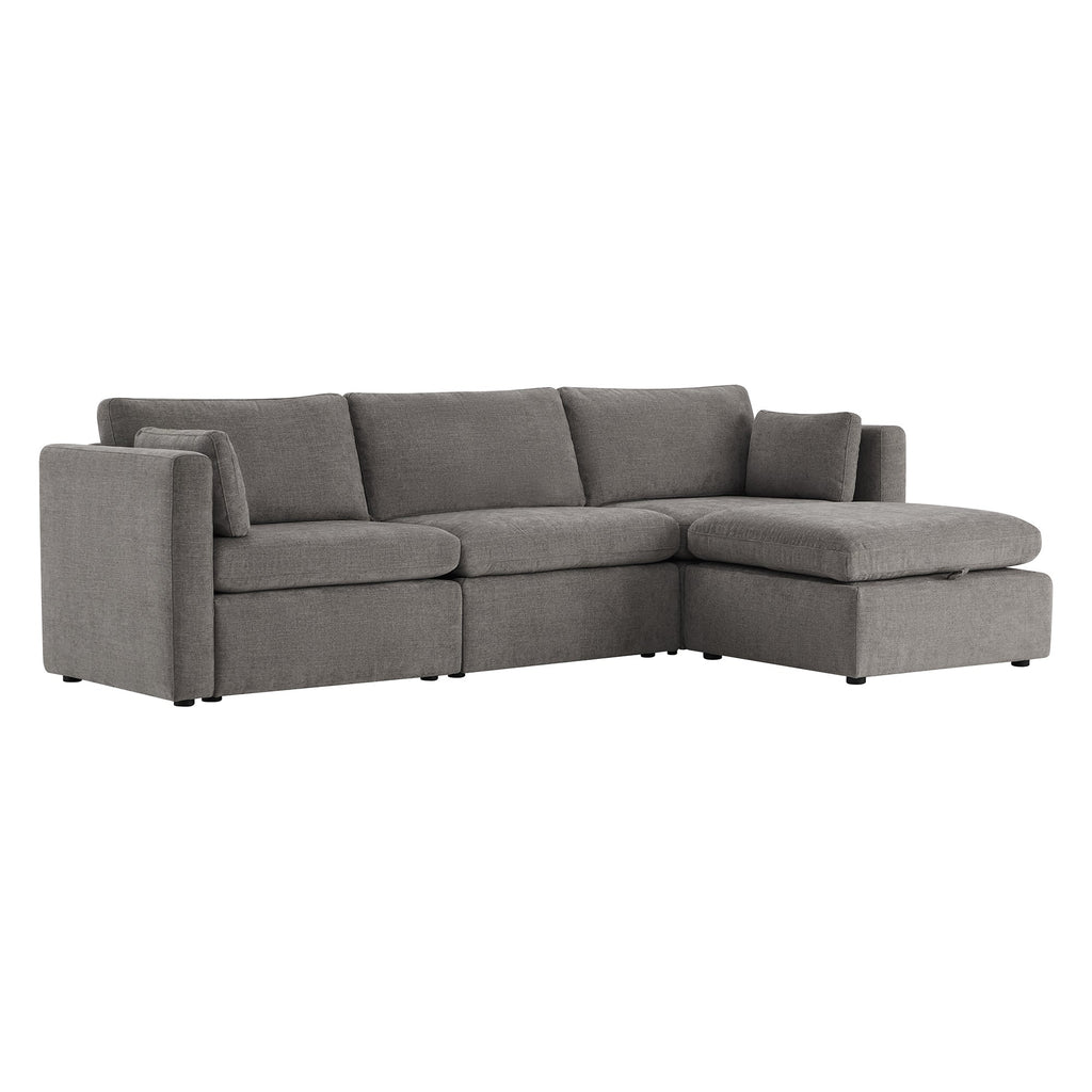 Delaney 4-Seat Modular Sofa Chaise with Storage Ottoman