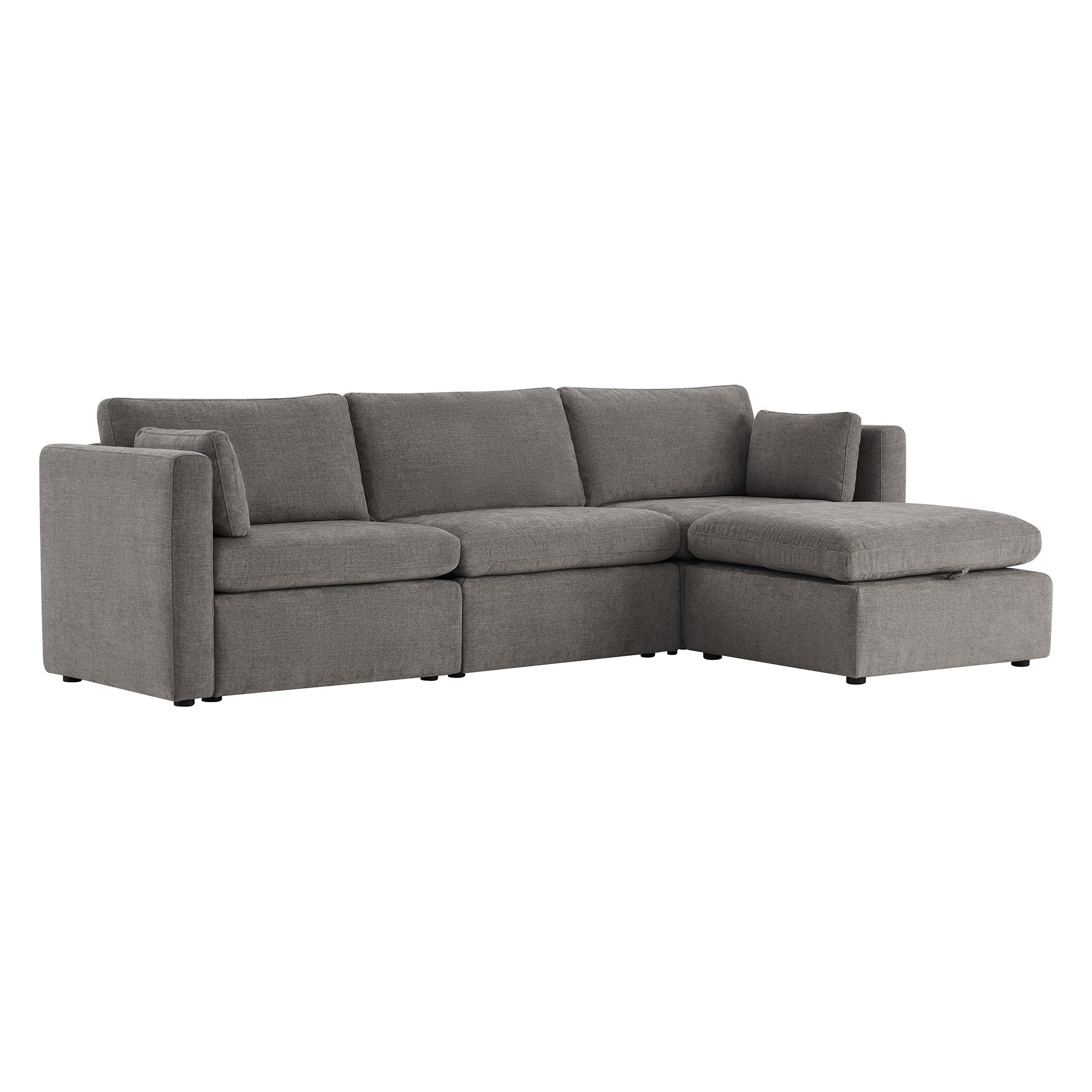 Delaney 4-Seat Modular Sofa Chaise with Storage Ottoman