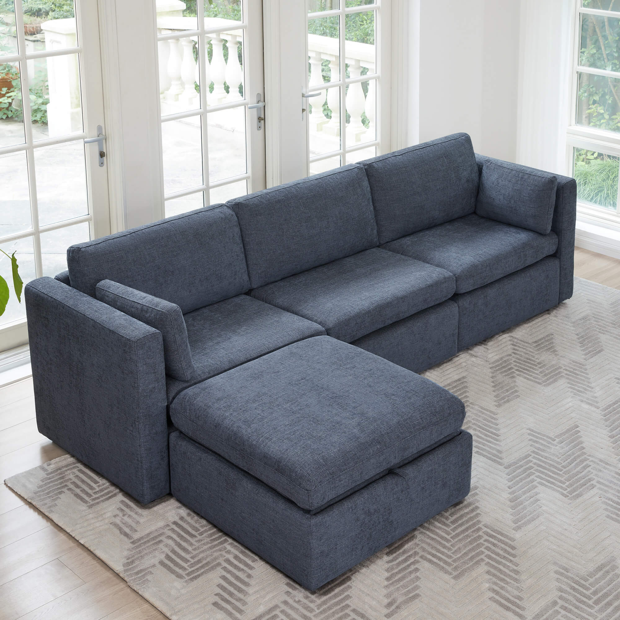 Delaney 4-Seat Modular Sofa Chaise with Storage Ottoman
