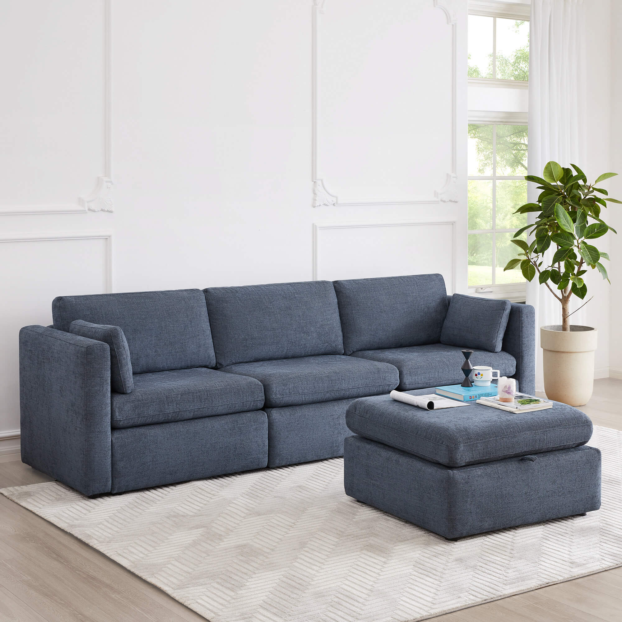 Delaney 4-Seat Modular Sofa Chaise with Storage Ottoman