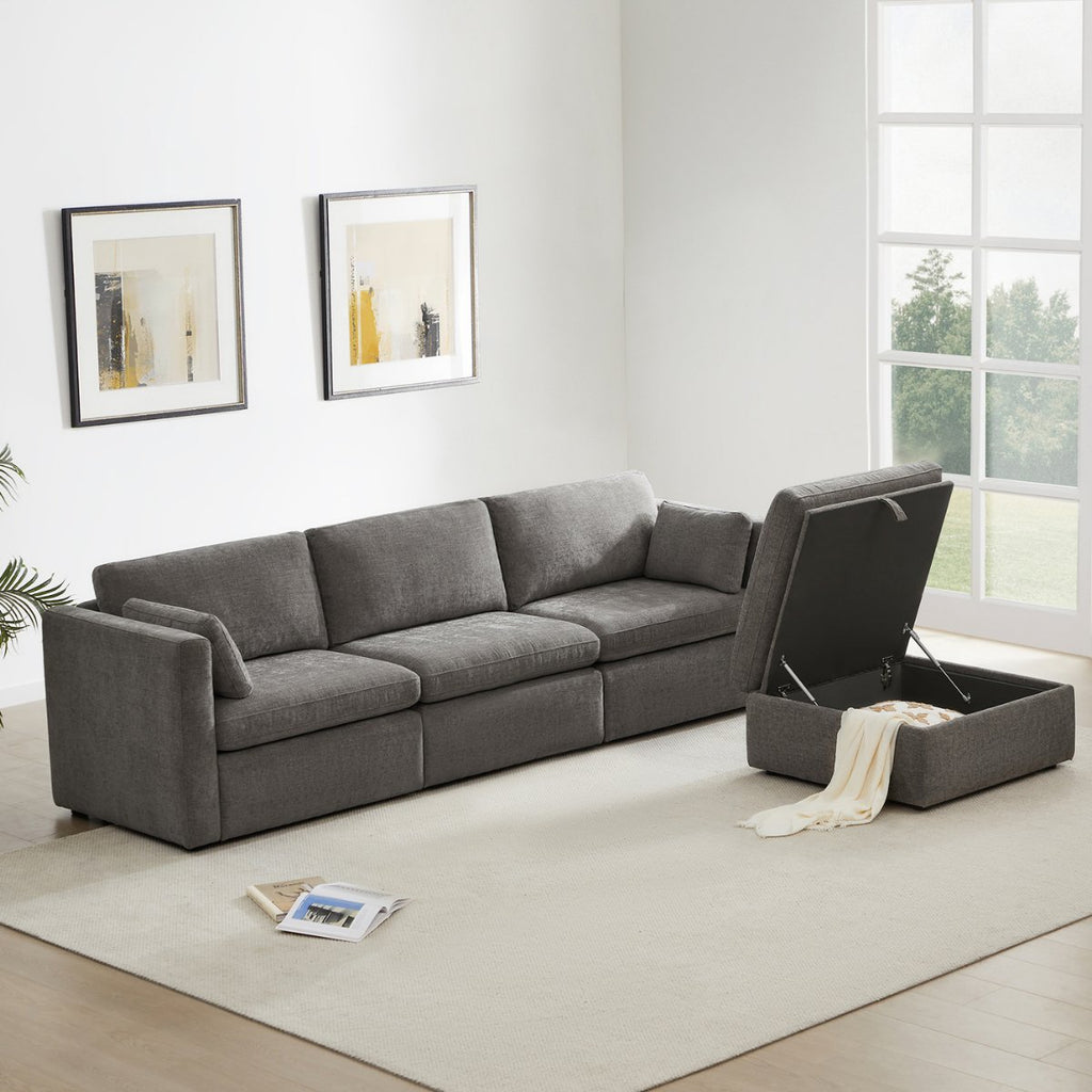 Delaney 4-Seat Modular Sofa Chaise with Storage Ottoman