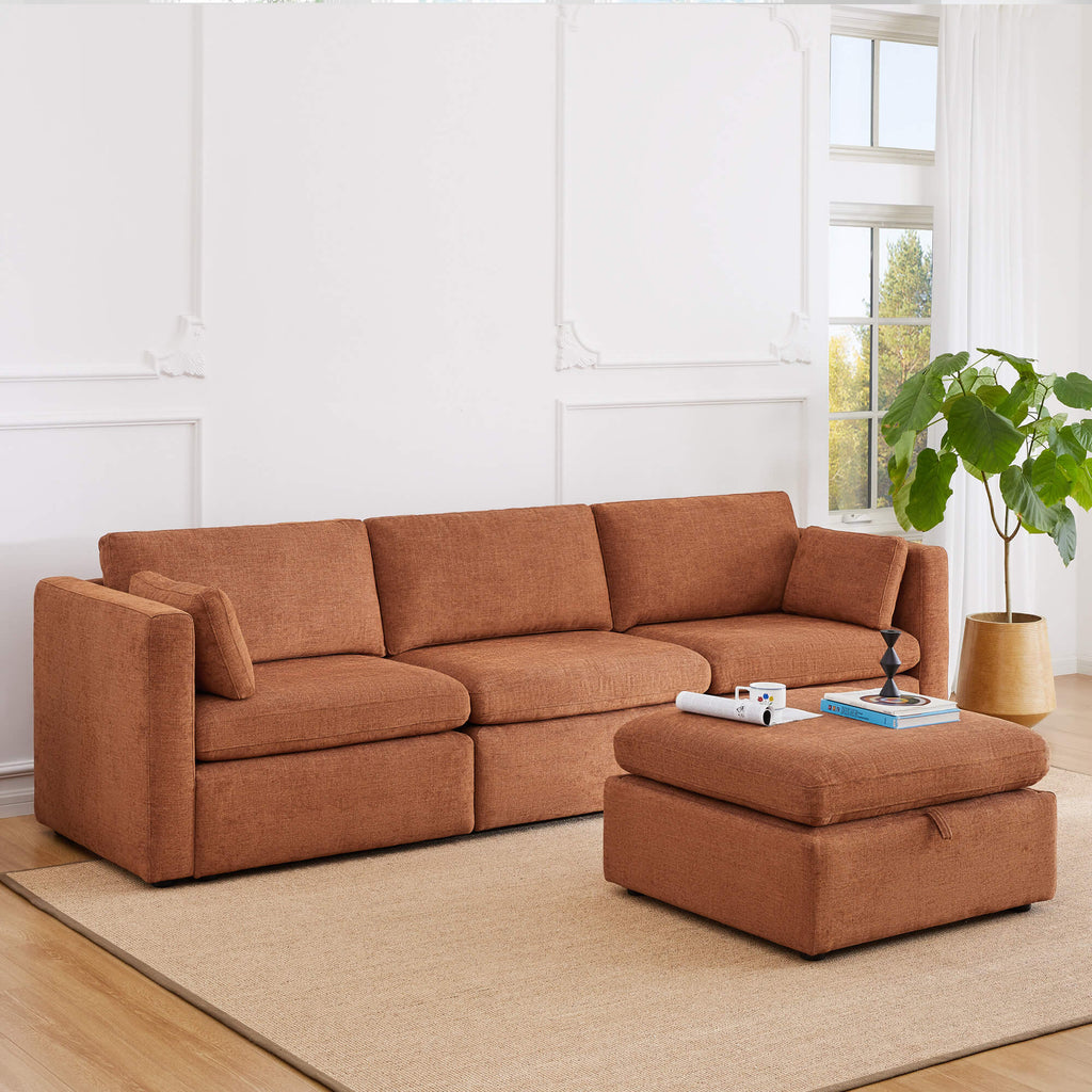 Delaney 4-Seat Modular Sofa Chaise with Storage Ottoman