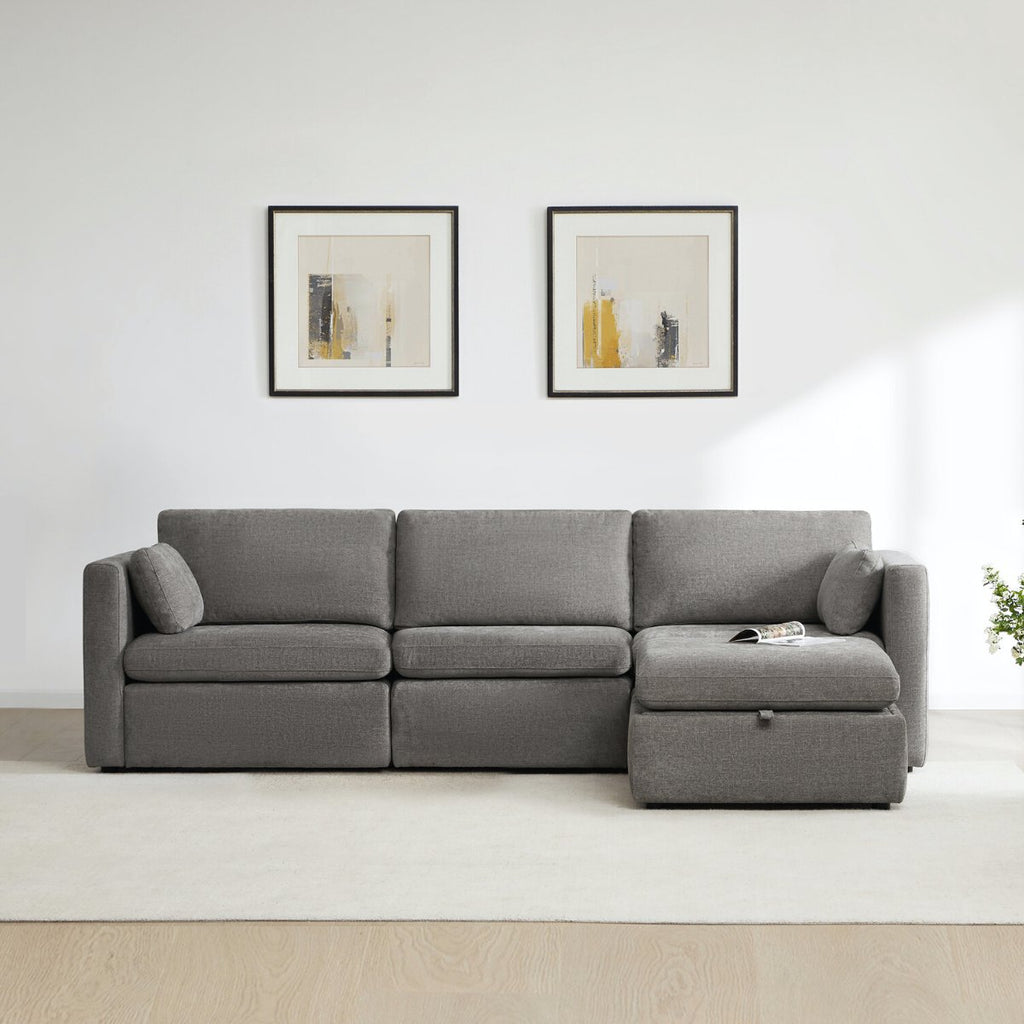 Delaney 4-Seat Modular Sofa Chaise with Storage Ottoman