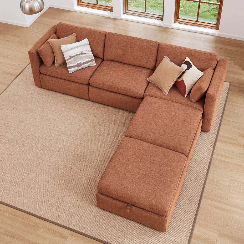 Delaney 5-Seat Modular Sofa Chaise with Storage Ottomans