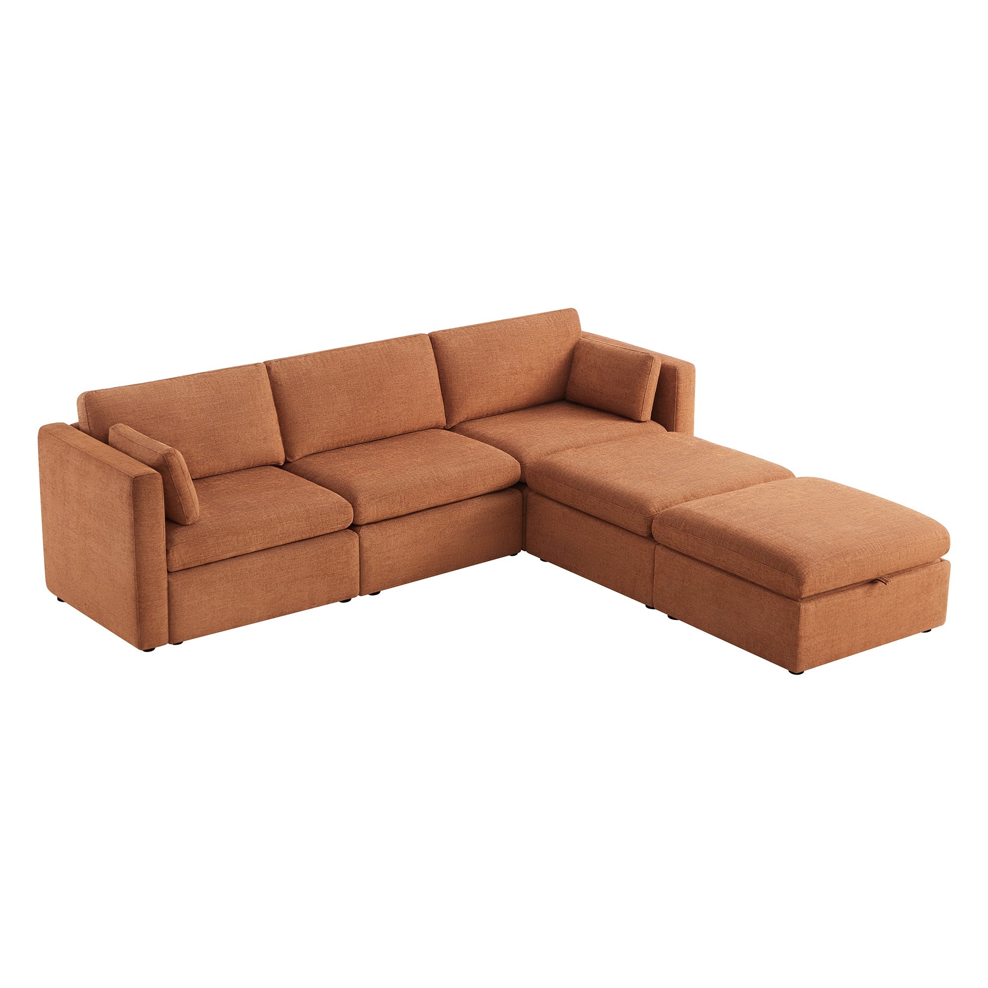 Delaney 5-Seat Modular Sofa Chaise with Storage Ottomans