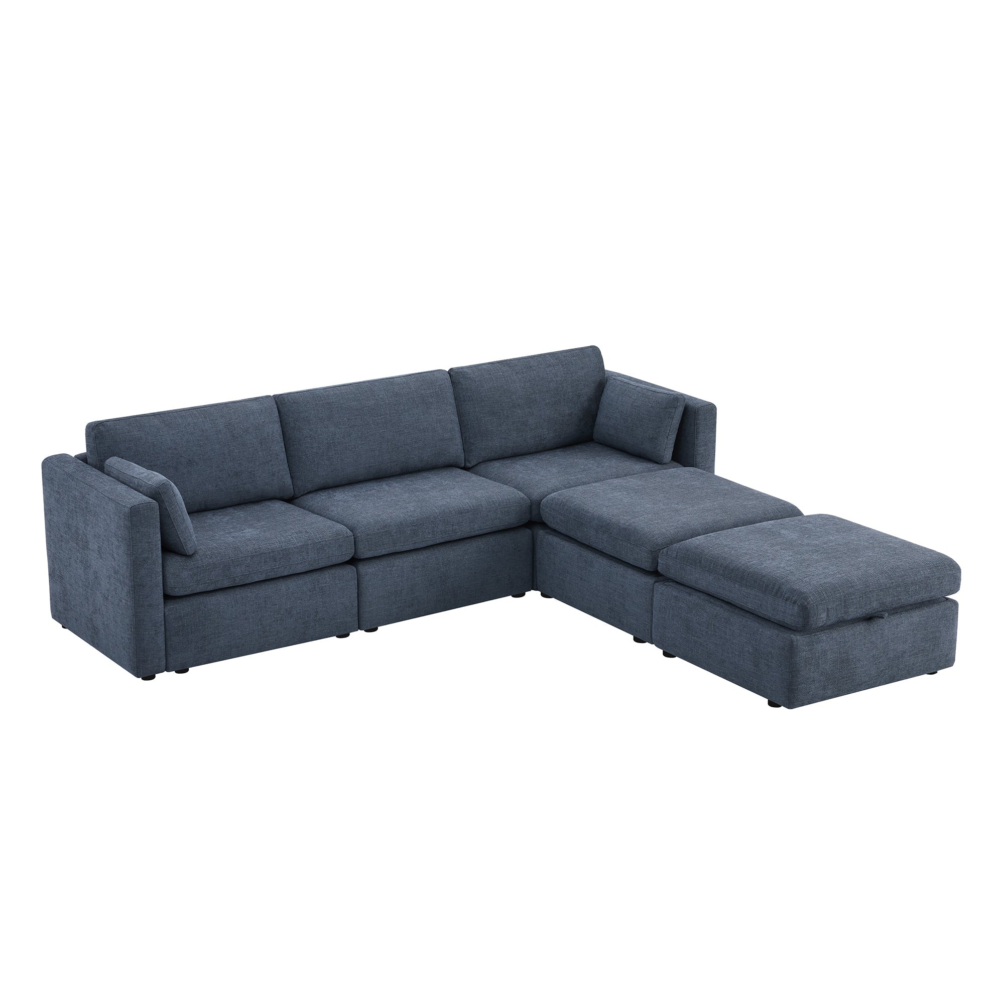 Delaney 5-Seat Modular Sofa Chaise with Storage Ottomans