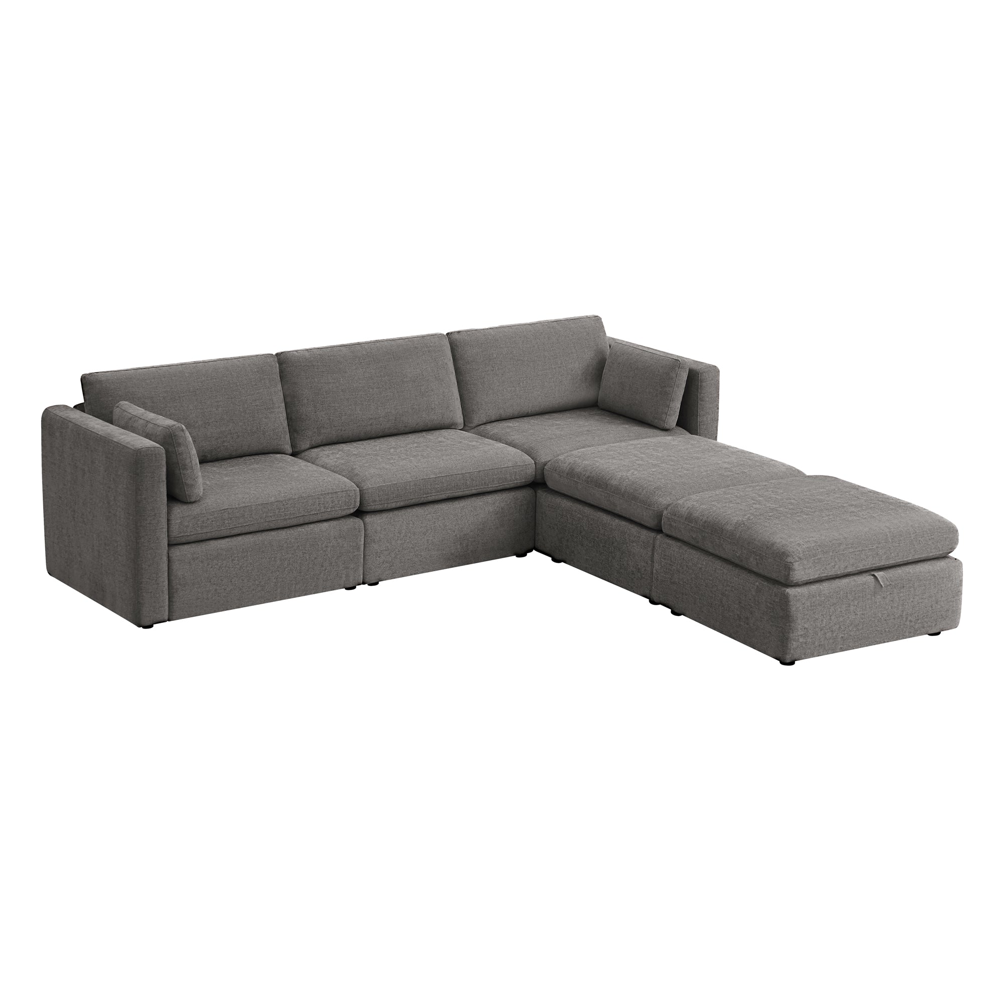 Delaney 5-Seat Modular Sofa Chaise with Storage Ottomans