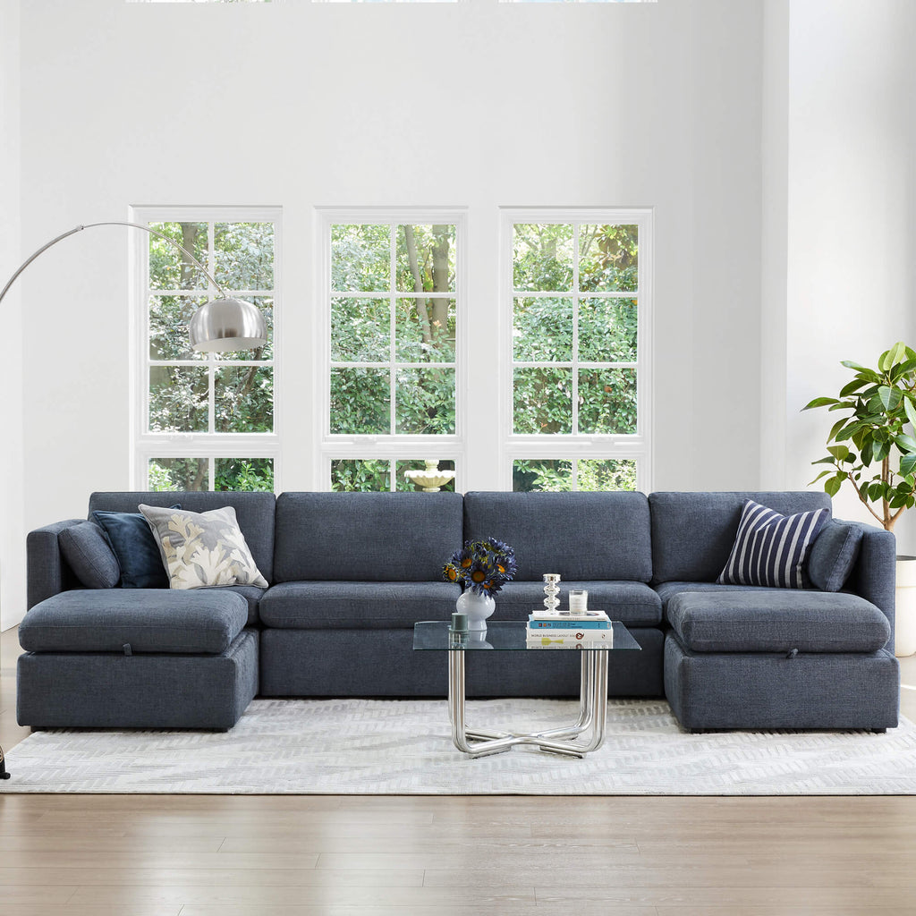 Delaney 6-Seat Modular Sofa Chaise with Storage Ottomans