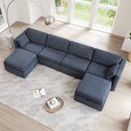 Delaney 6-Seat Modular Sofa Chaise with Storage Ottomans