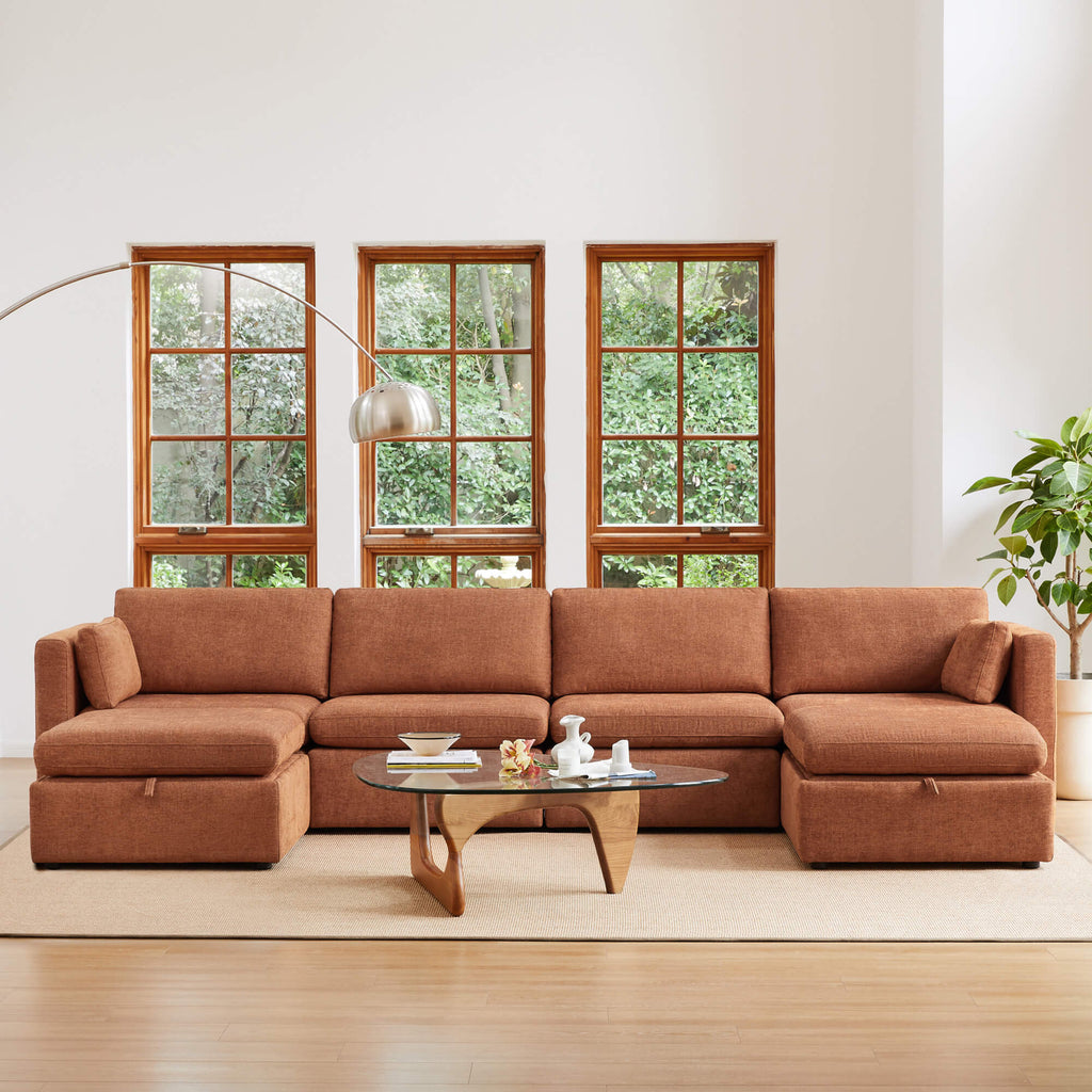Delaney 6-Seat Modular Sofa Chaise with Storage Ottomans