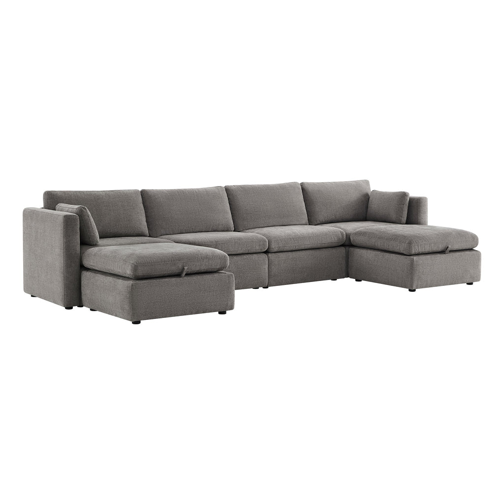 Delaney 6-Seat Modular Sofa Chaise with Storage Ottomans