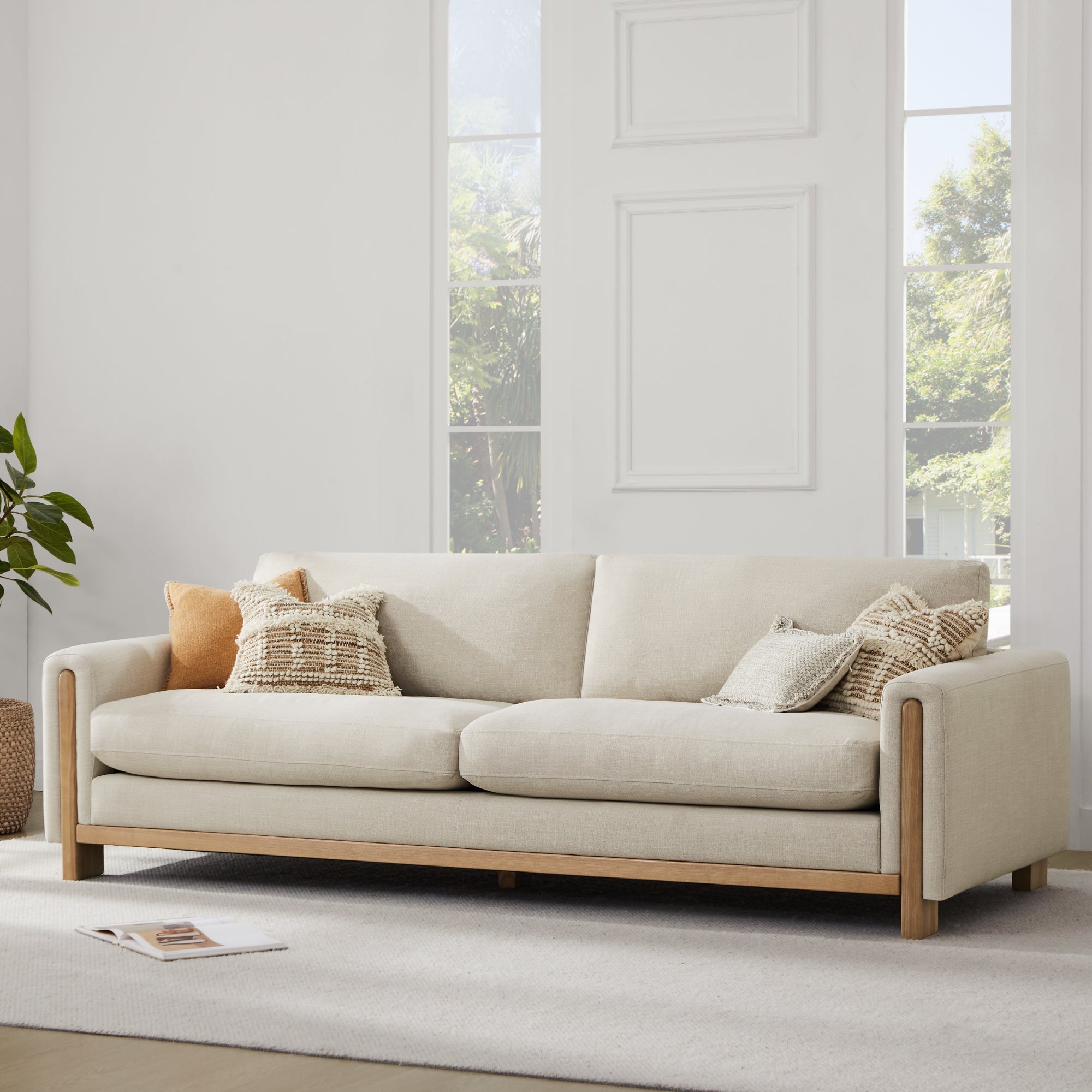 Keaton Performance Fabric 3-Seater Sofa with Ash Wood Base (99'')