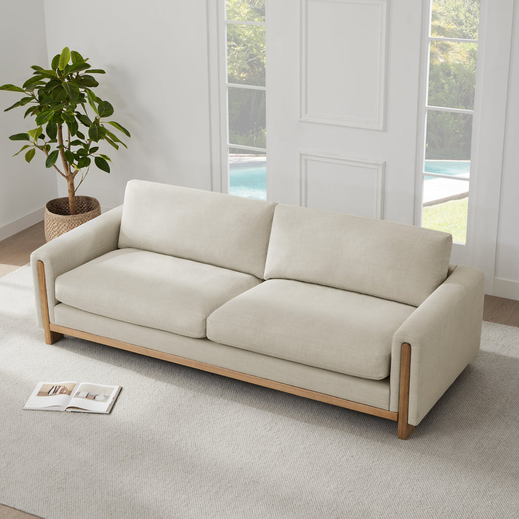 Keaton Performance Fabric 3-Seater Sofa with Ash Wood Base (99'')